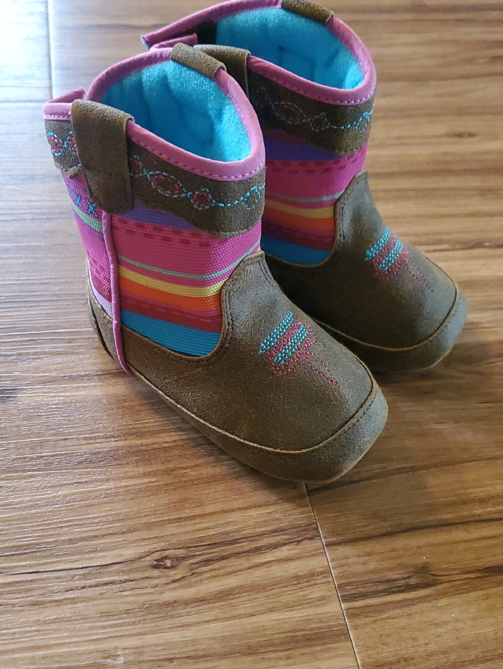 Kids Brown and Pink Western-Style Boots